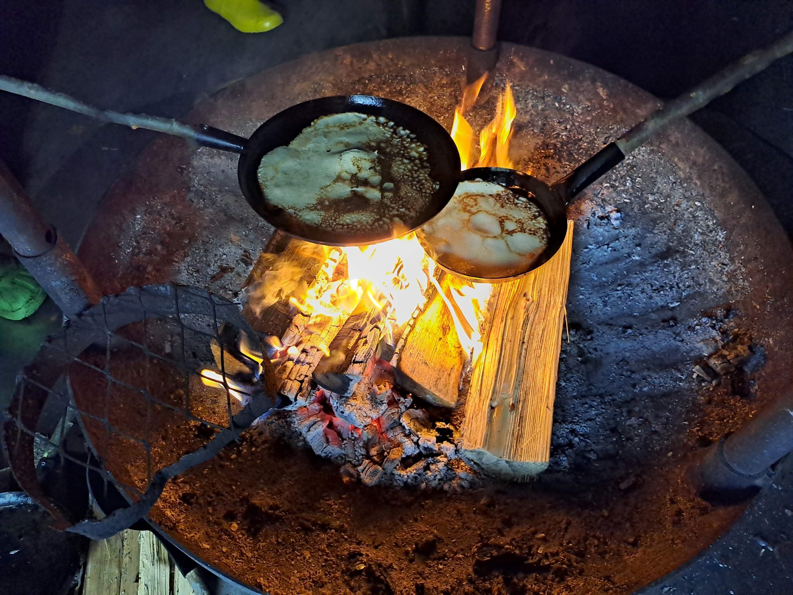 Luonnon monimuotoisuudella satoa, letun paistoa nuotiolla.